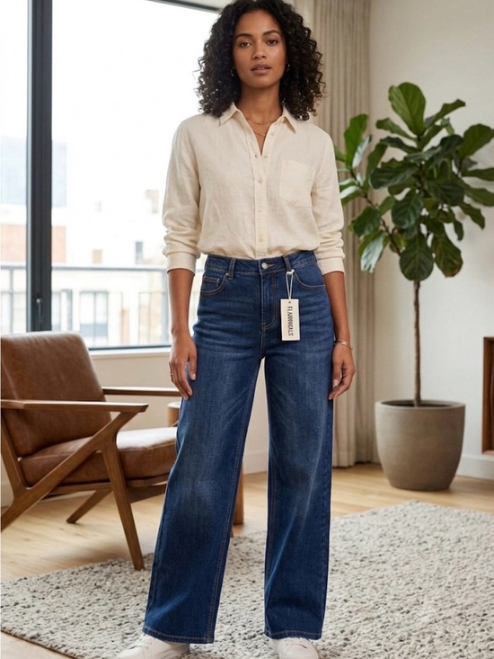 Flamingals Denim - Flamingals High-Rise Wide-Leg Jeans in Dark Blue Wash